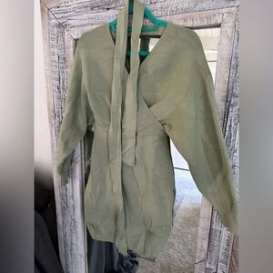 Green Wrap Sweater with Tie Detail